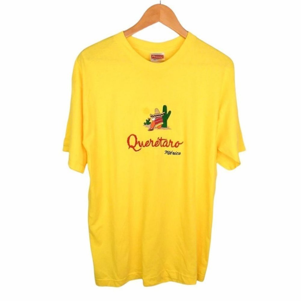 Power Men Embroidered Querétaro Mexico Sombrero Desert Retro Style Yellow Shirt